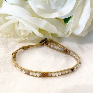 EUC Chan Luu Smokey Quartz Leather Cord Wrap Bracelet. Iridescent and Bronze.